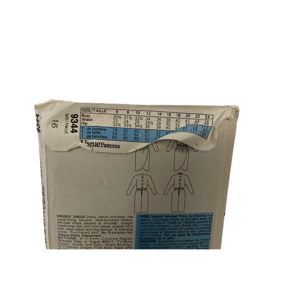 Vogue 9344 Misses Loose Fitting Blouson Dress Sewing Pattern size 16 - Picture 5 of 5